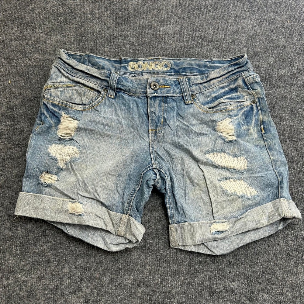 Bongo Denim Shorts Womens Size 9 Blue Distressed Cuffed Cotton Low Rise Casual